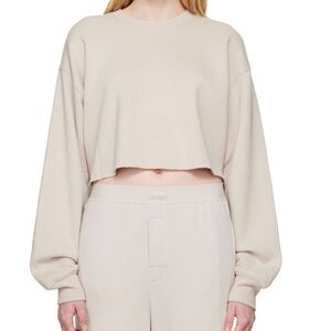 SKIMS Cropped Crewneck Sweatshirt in Light Beige